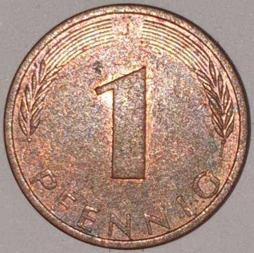1976 J - 1 PFENNIG - ONE PFENNIG - GERMANY - FEDERAL REPUBLIC - (Copper Plated Steel)